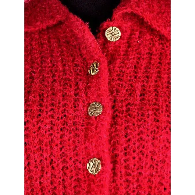 Vintage Schiaparelli Sweater Raspberry Wool  1950S Large