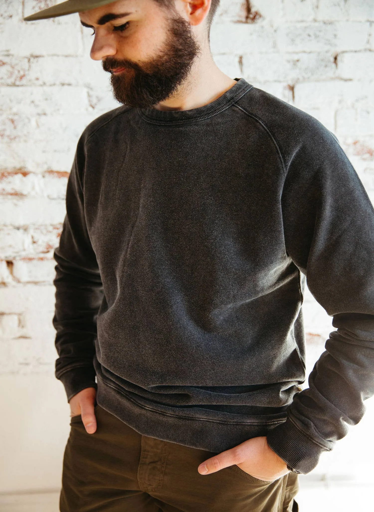Washed Hemp Crewneck Sweatshirt Vintage Black