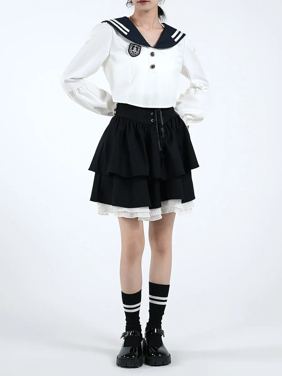 White Bubble Sleeve Shirt
