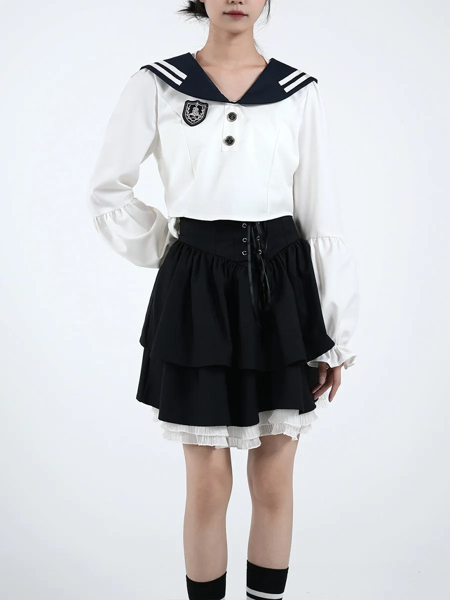 White Bubble Sleeve Shirt