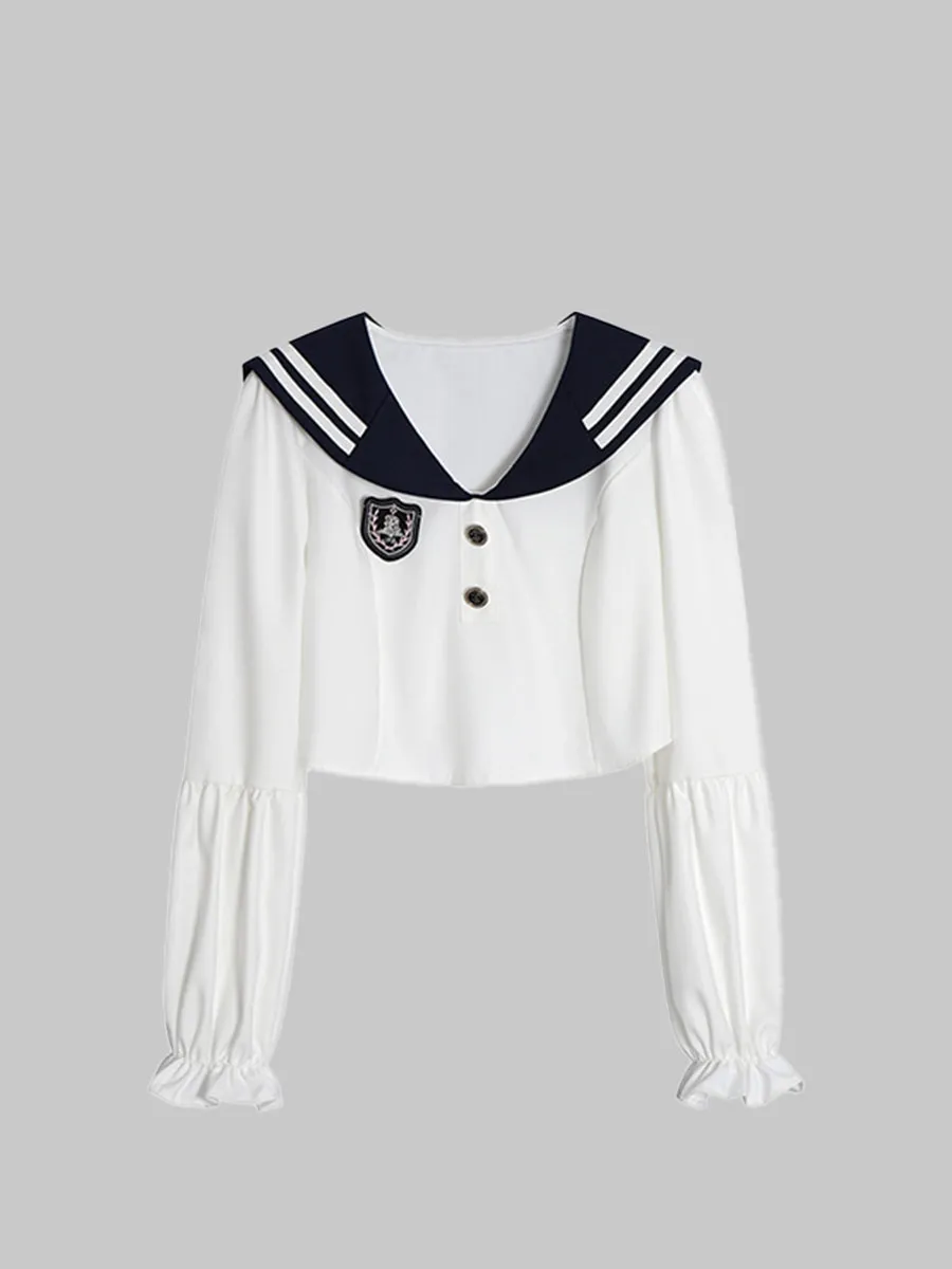 White Bubble Sleeve Shirt