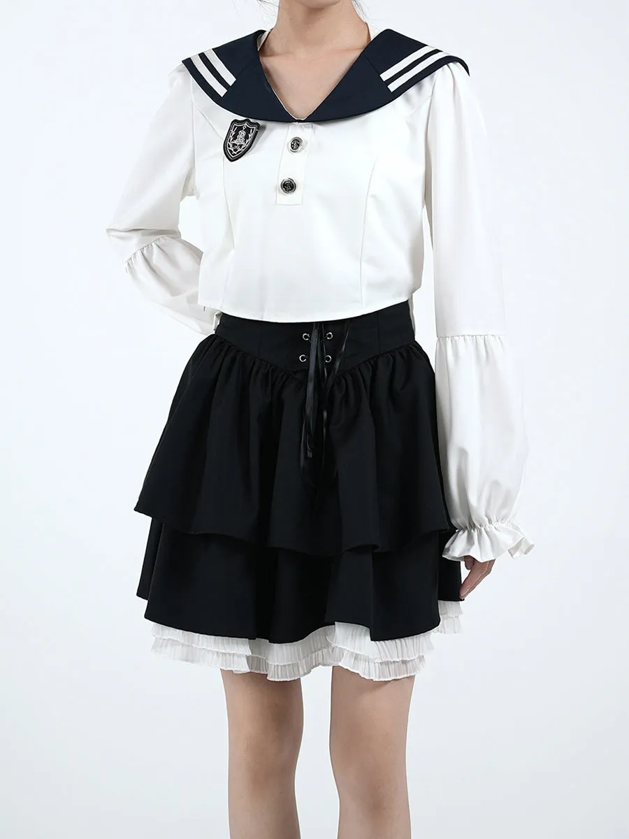 White Bubble Sleeve Shirt