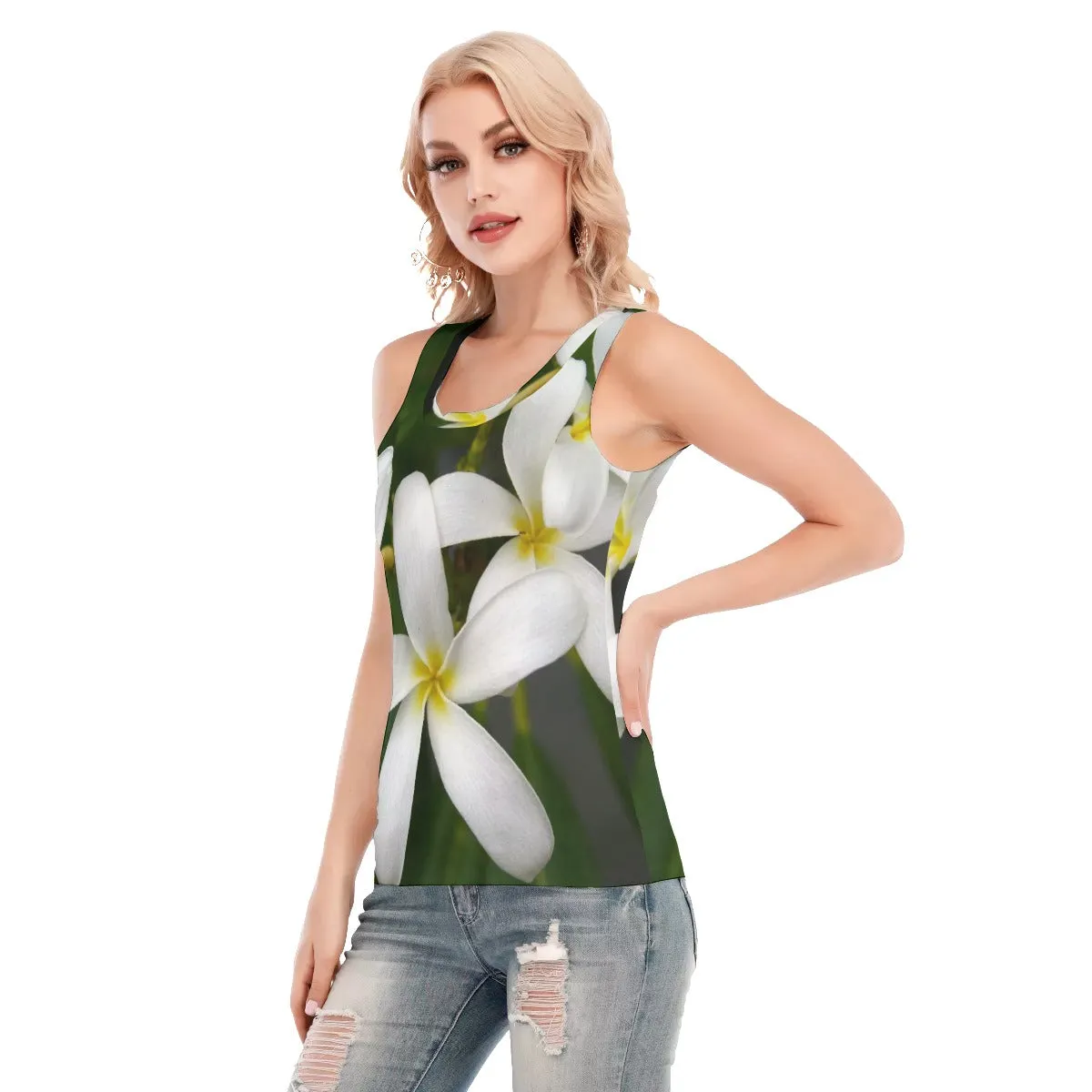 White Frangipanis Tank Top up to 5 XL (FWS)