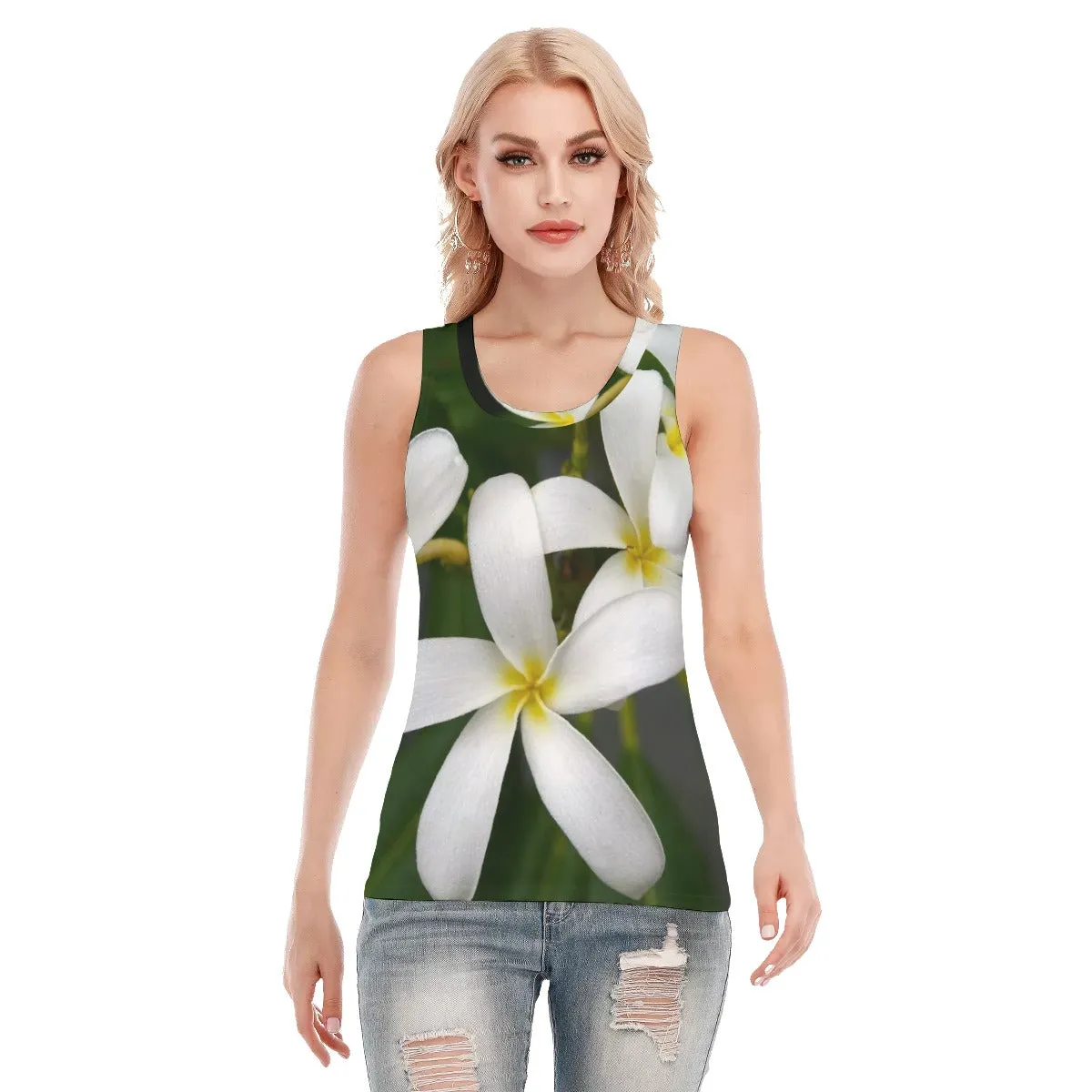 White Frangipanis Tank Top up to 5 XL (FWS)