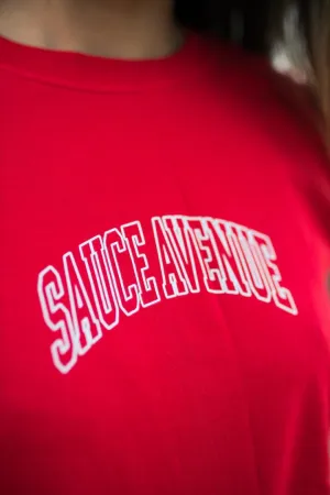 White Outline SA Curve | Red Tee