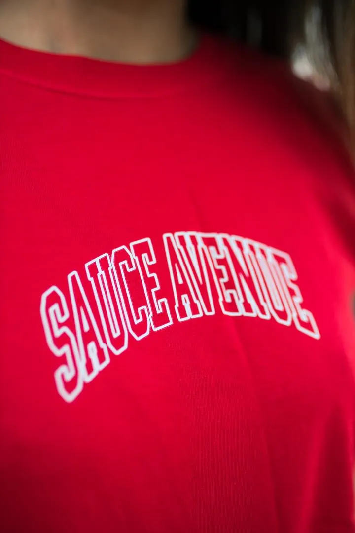 White Outline SA Curve | Red Tee