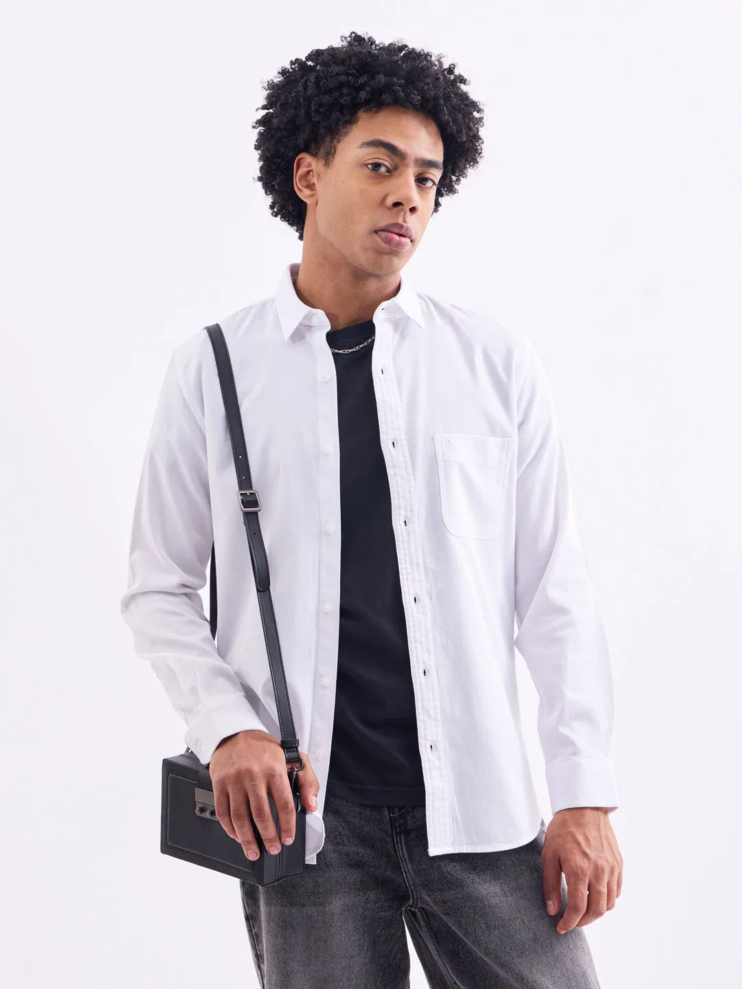 White Plain Cotton Stretch Shirt