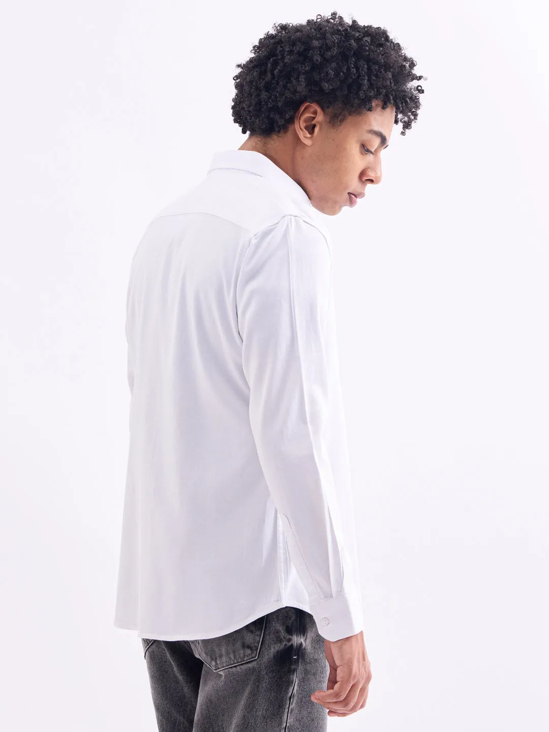 White Plain Cotton Stretch Shirt