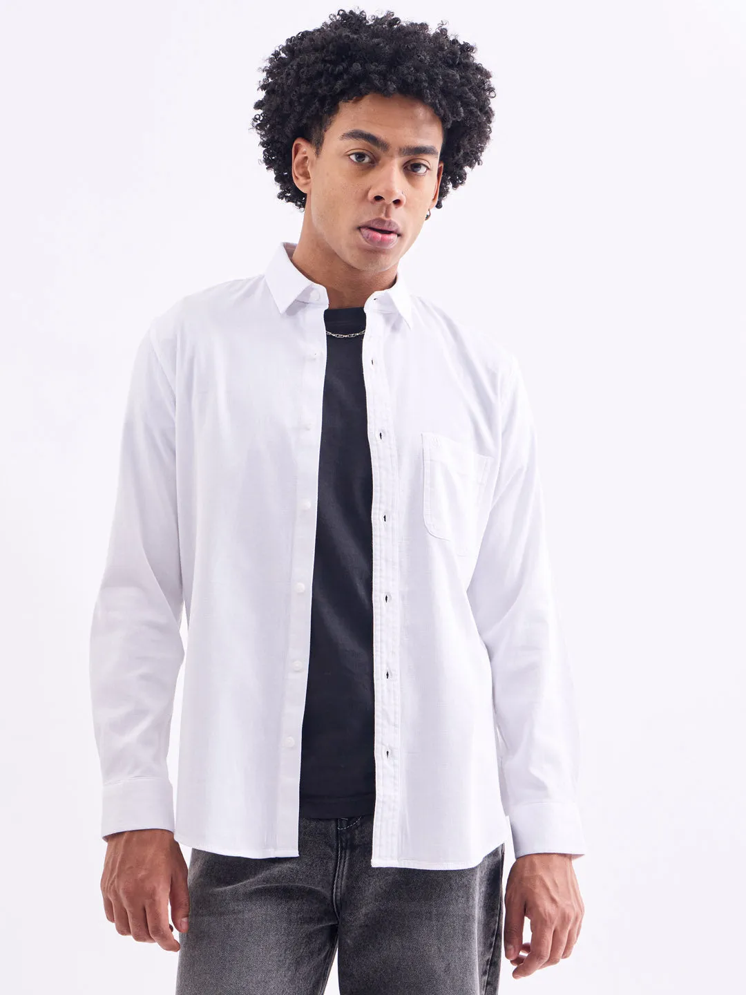 White Plain Cotton Stretch Shirt