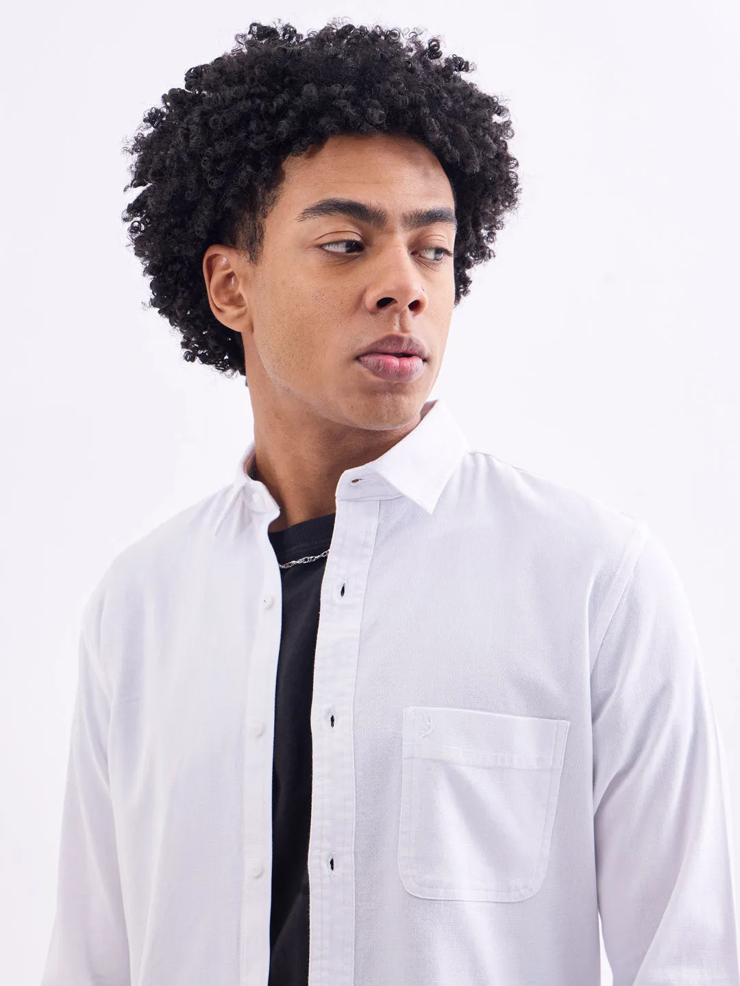 White Plain Cotton Stretch Shirt