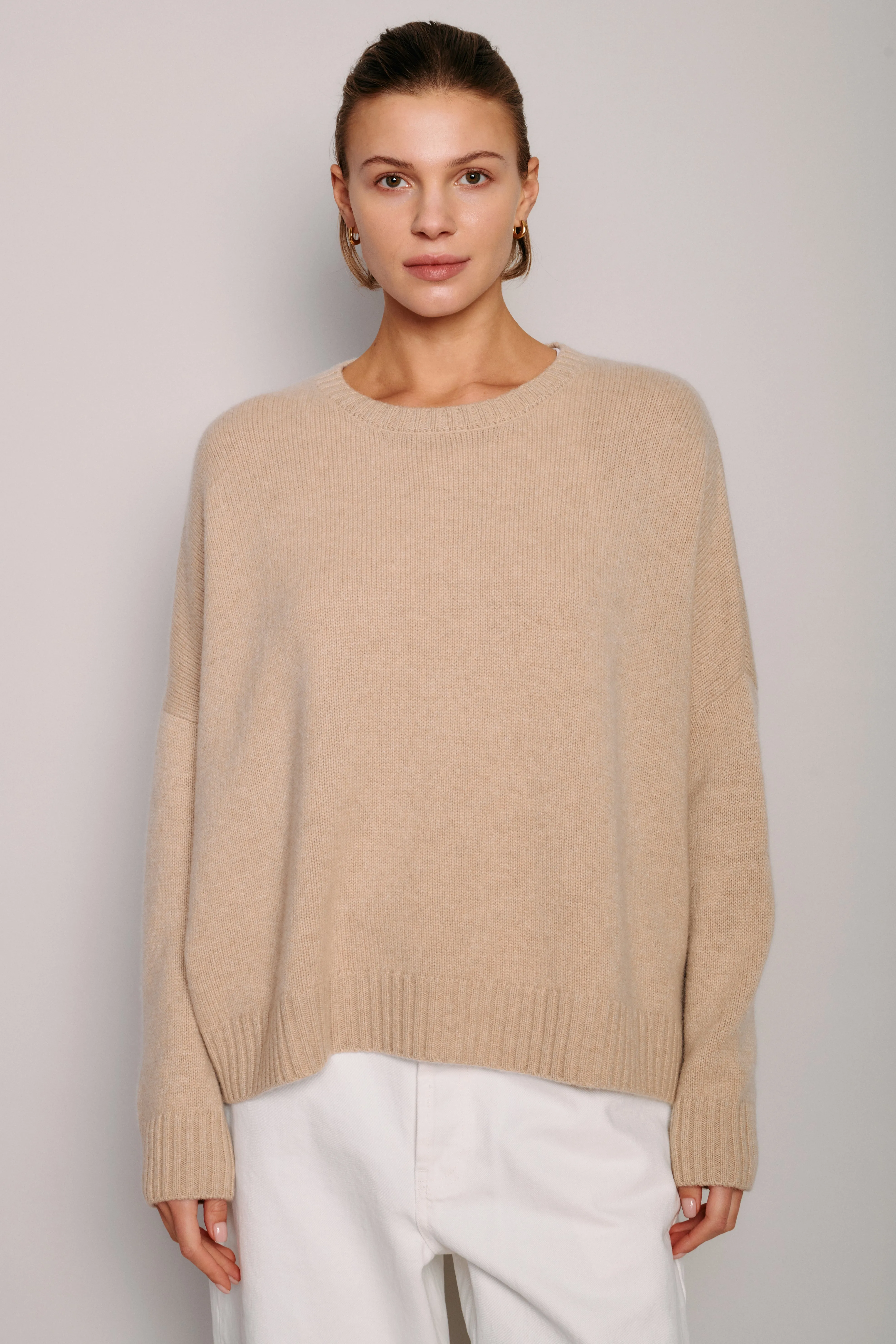 Wide Cashmere Pullover in Beige Melange