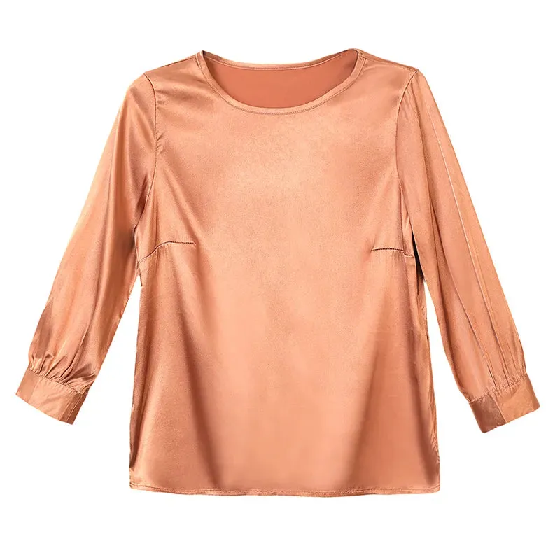 Women Blouses Casual OL Silk Blouse Autumn Loose Basic Satin Shirt Work Wear Blusas Feminina Tops Shirts Plus Size XXXL Pink/Red T200321