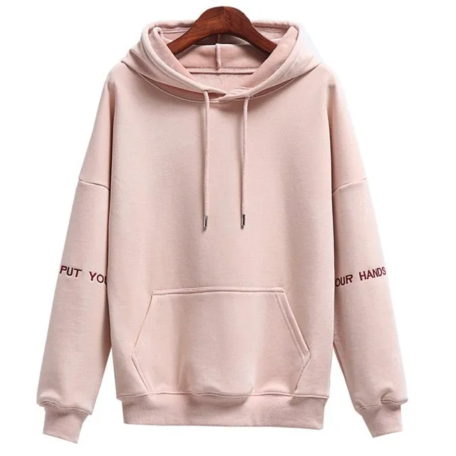 Women Fashion Corduroy Hoodies Female Solid Color Embroidery Hooded Tops Tracksuit Sweatshirt Long Sleeve Casual Sportswear Coat