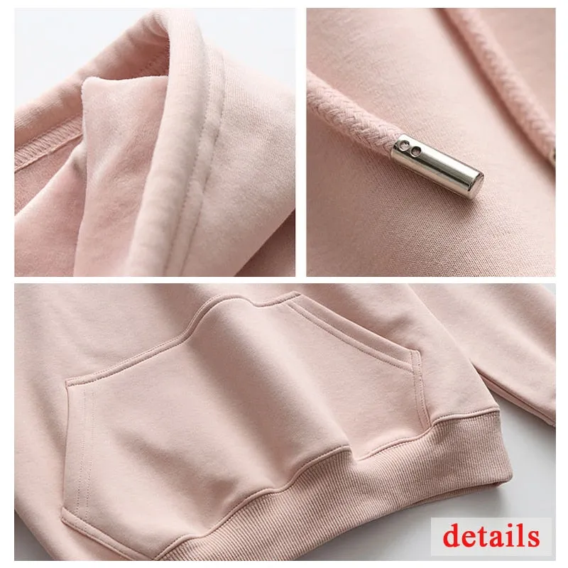 Women Fashion Corduroy Hoodies Female Solid Color Embroidery Hooded Tops Tracksuit Sweatshirt Long Sleeve Casual Sportswear Coat