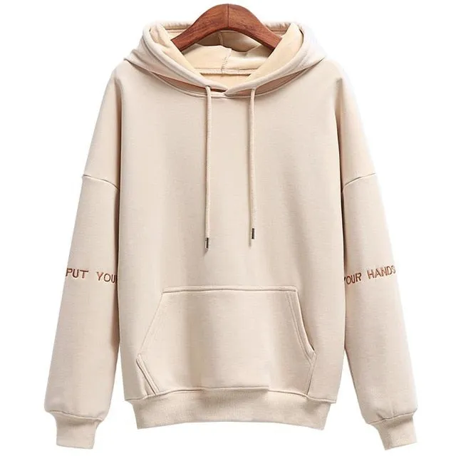 Women Fashion Corduroy Hoodies Female Solid Color Embroidery Hooded Tops Tracksuit Sweatshirt Long Sleeve Casual Sportswear Coat