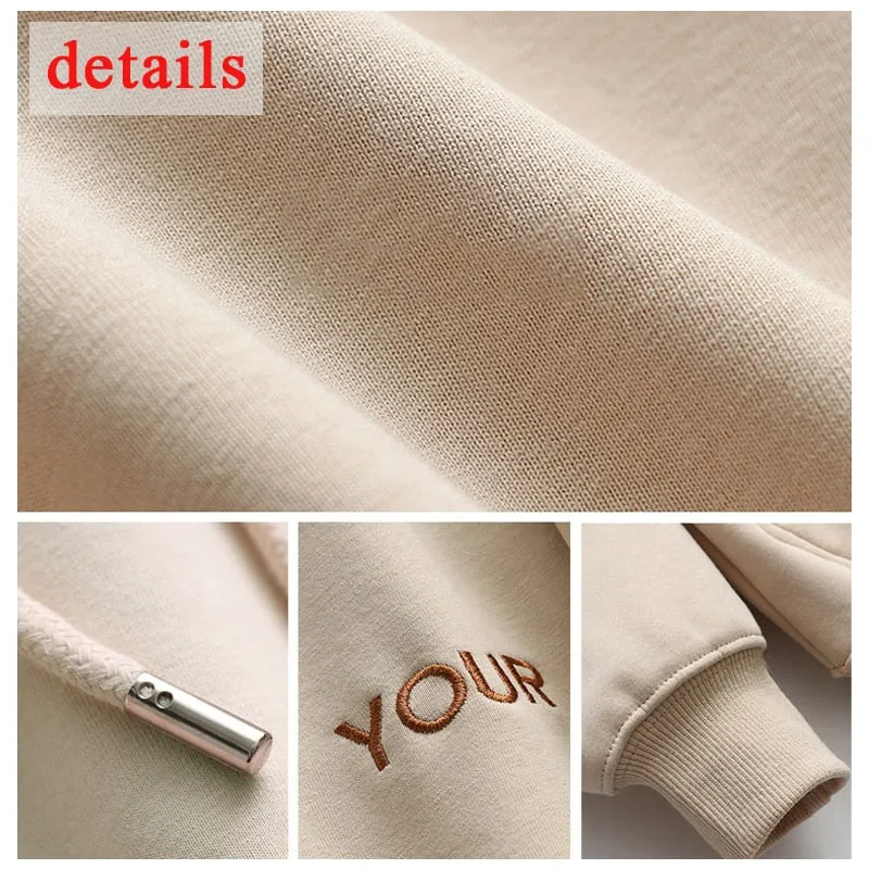 Women Fashion Corduroy Hoodies Female Solid Color Embroidery Hooded Tops Tracksuit Sweatshirt Long Sleeve Casual Sportswear Coat