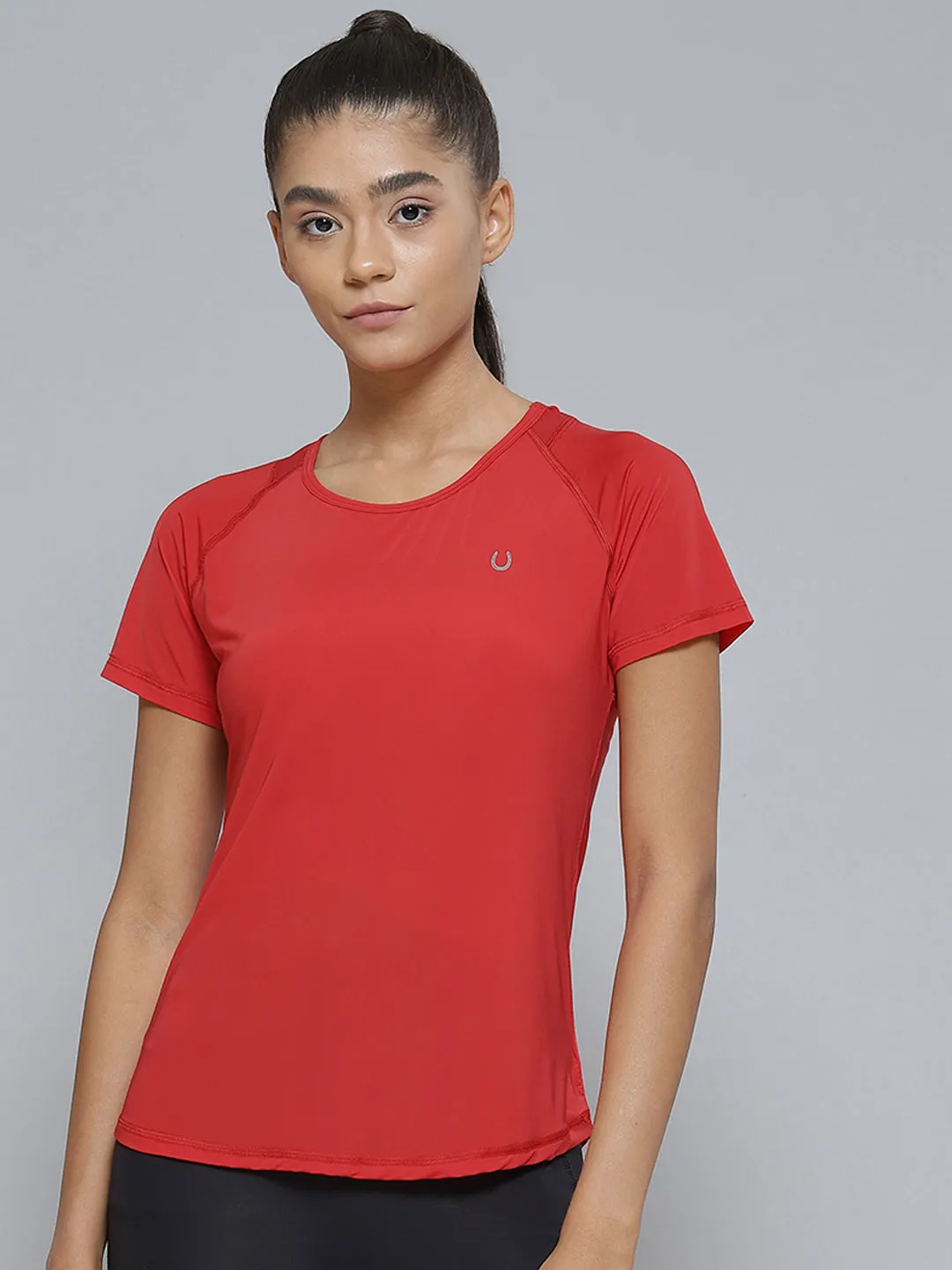 Women Red Anti Odour Sports T-shirt