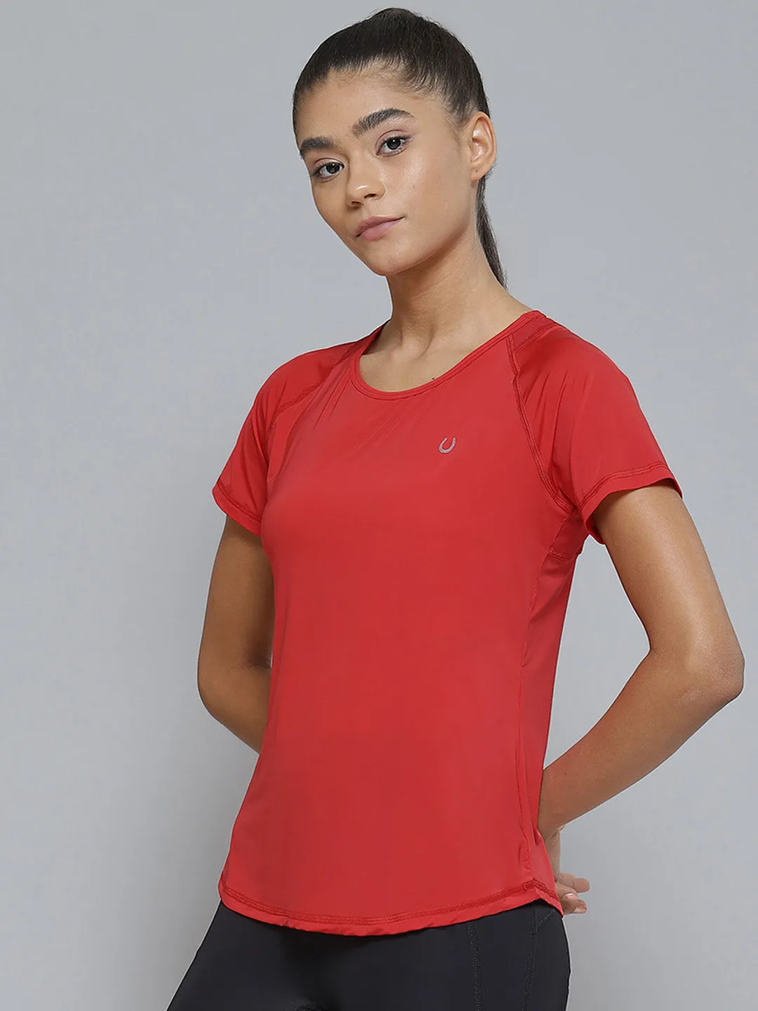 Women Red Anti Odour Sports T-shirt