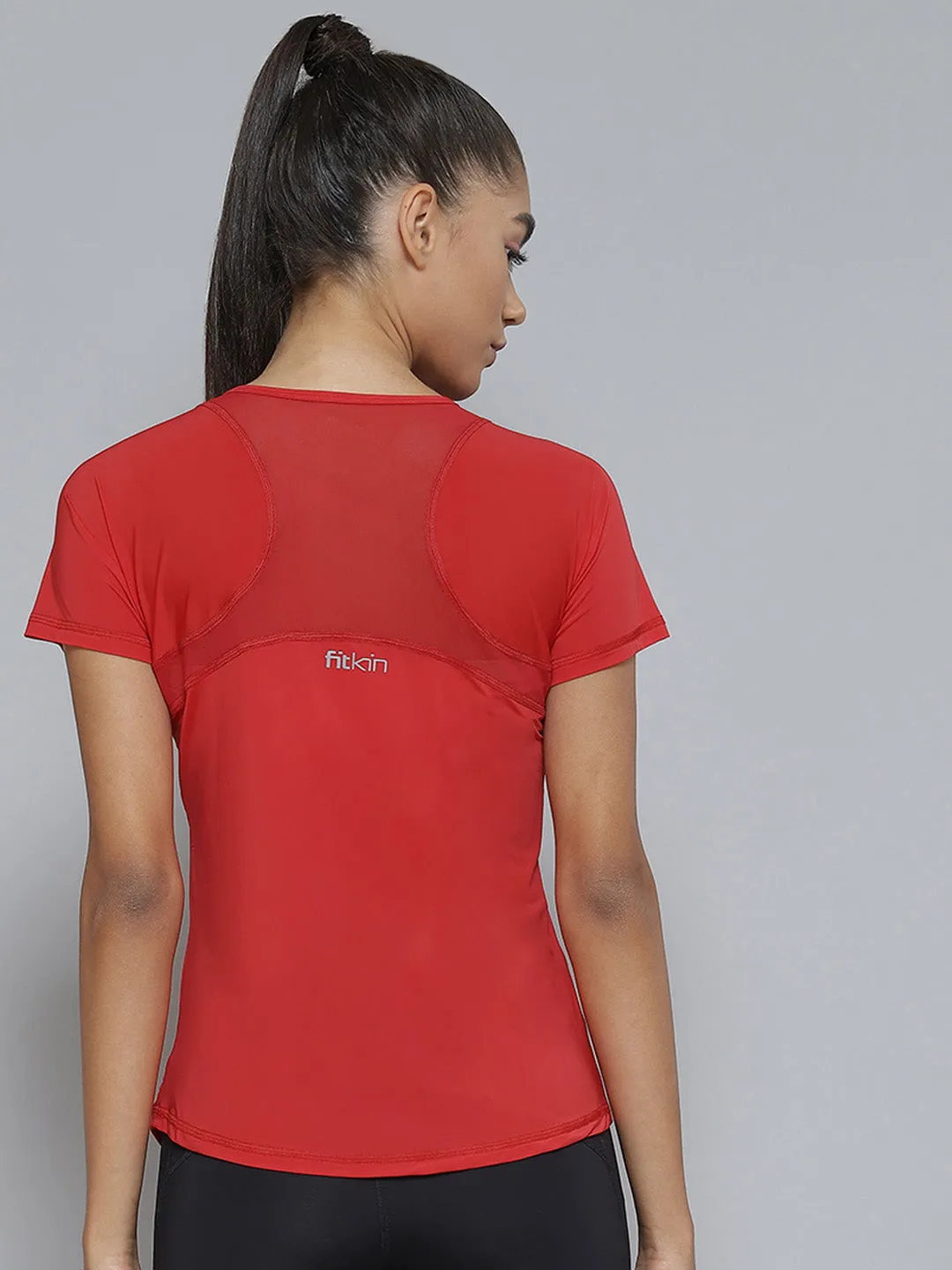 Women Red Anti Odour Sports T-shirt