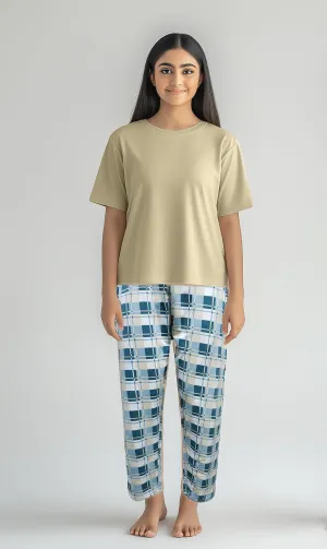 Women's Beige shirt and printed trouser (Stretchable)