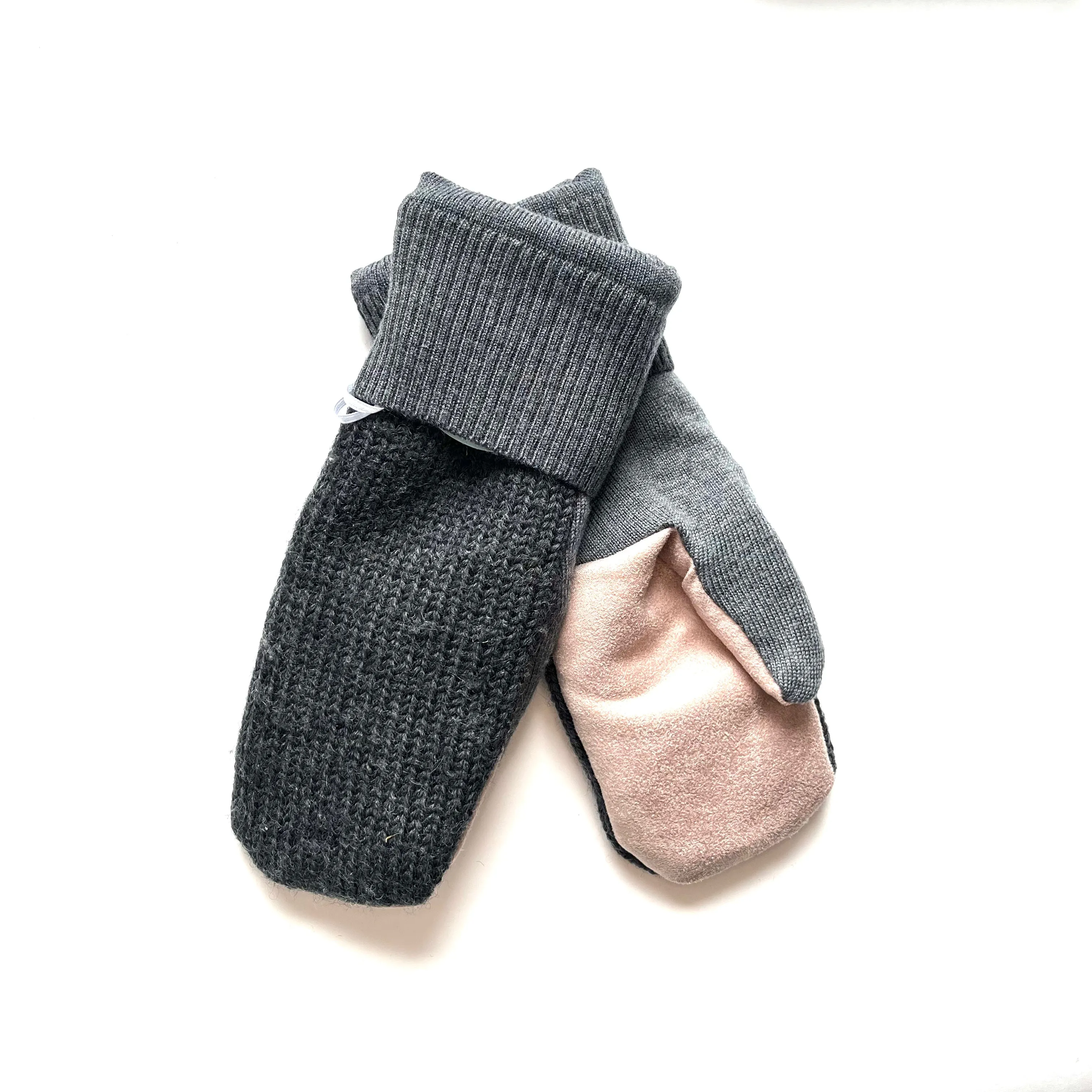 Women's Driving Mittens - Grey with Pink micro-suede palm - 012 M/L