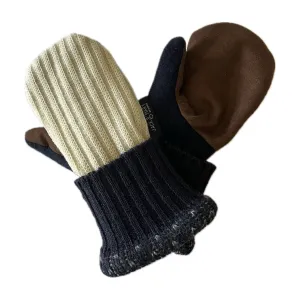 Women's Driving Mittens Small - Cream with Chocolate Microsuede Palm - 580