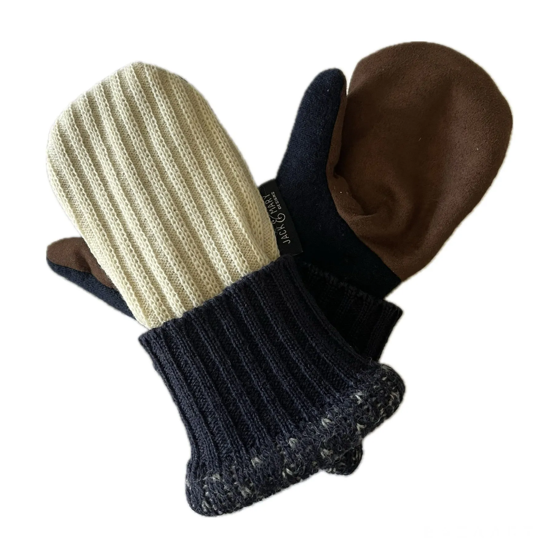 Women's Driving Mittens Small - Cream with Chocolate Microsuede Palm - 580