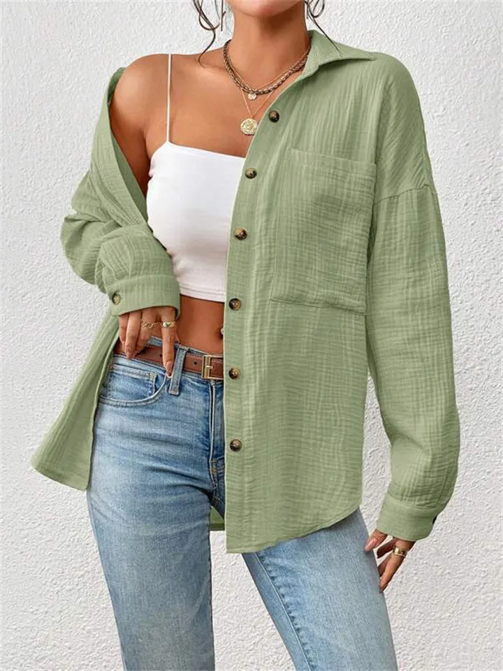 Women's Holiday Candy Color Lapel Button Up Blouses
