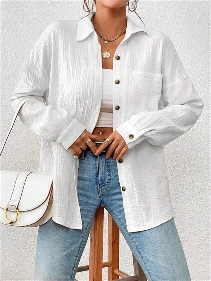 Women's Holiday Candy Color Lapel Button Up Blouses