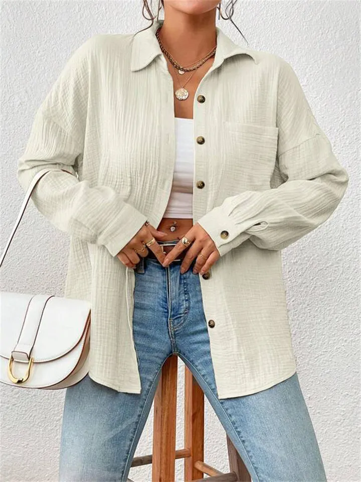Women's Holiday Candy Color Lapel Button Up Blouses