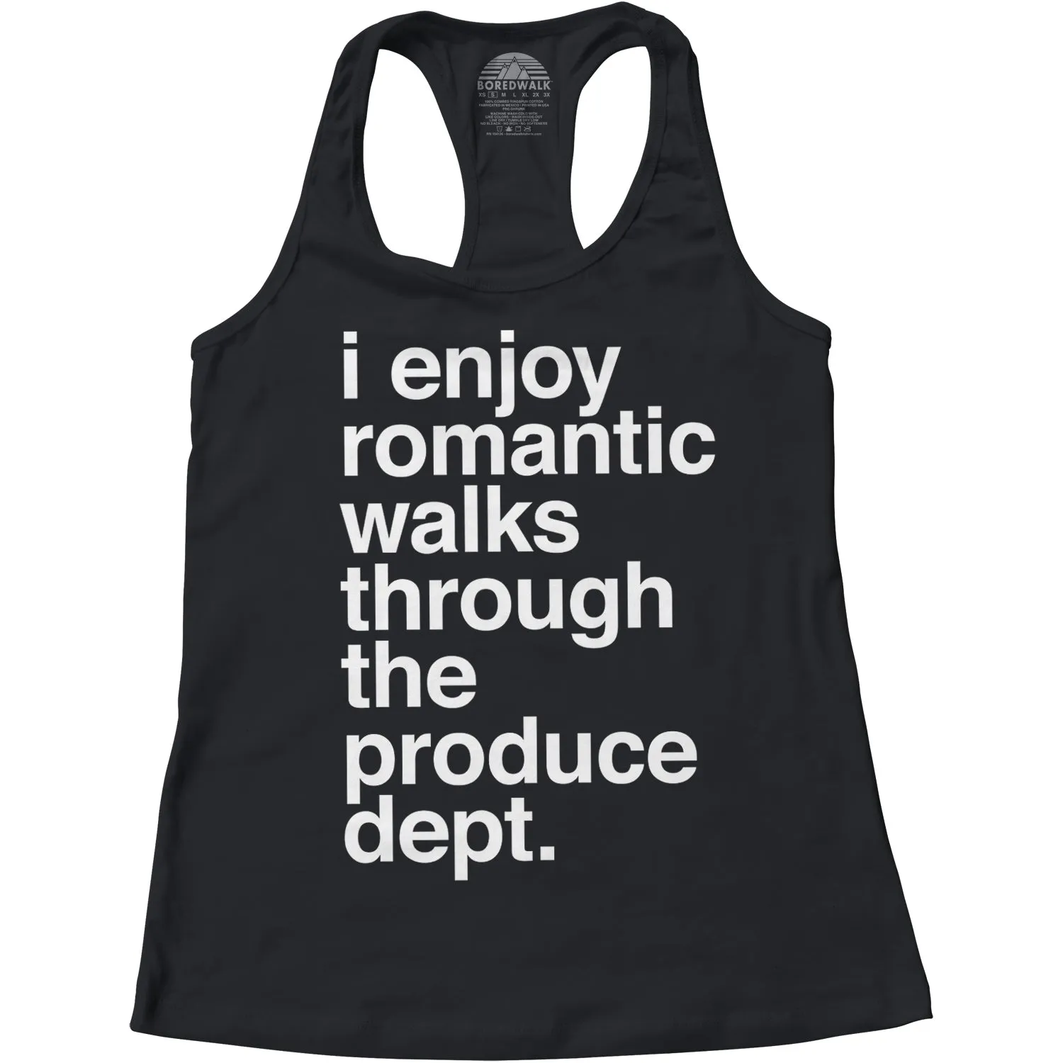 Women's I Enjoy Romantic Walks Through the Produce Department Racerback Tank Top