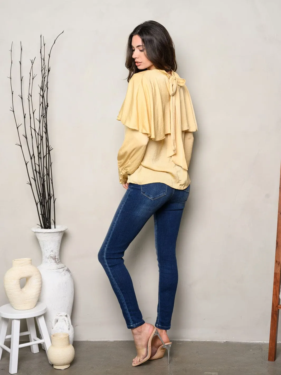 WOMEN'S LONG SLEEVE RUFFLE BLOUSE TOP