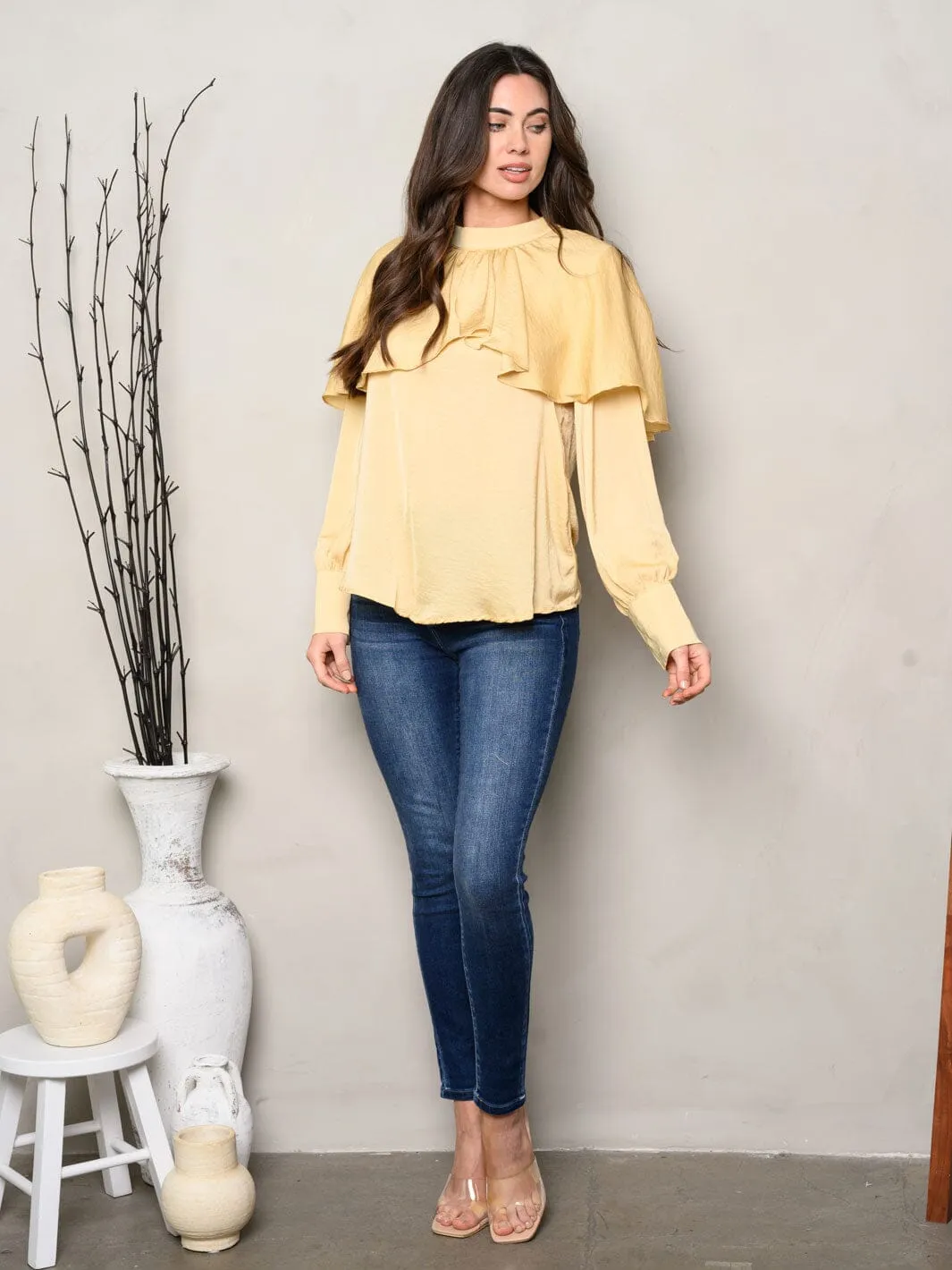 WOMEN'S LONG SLEEVE RUFFLE BLOUSE TOP