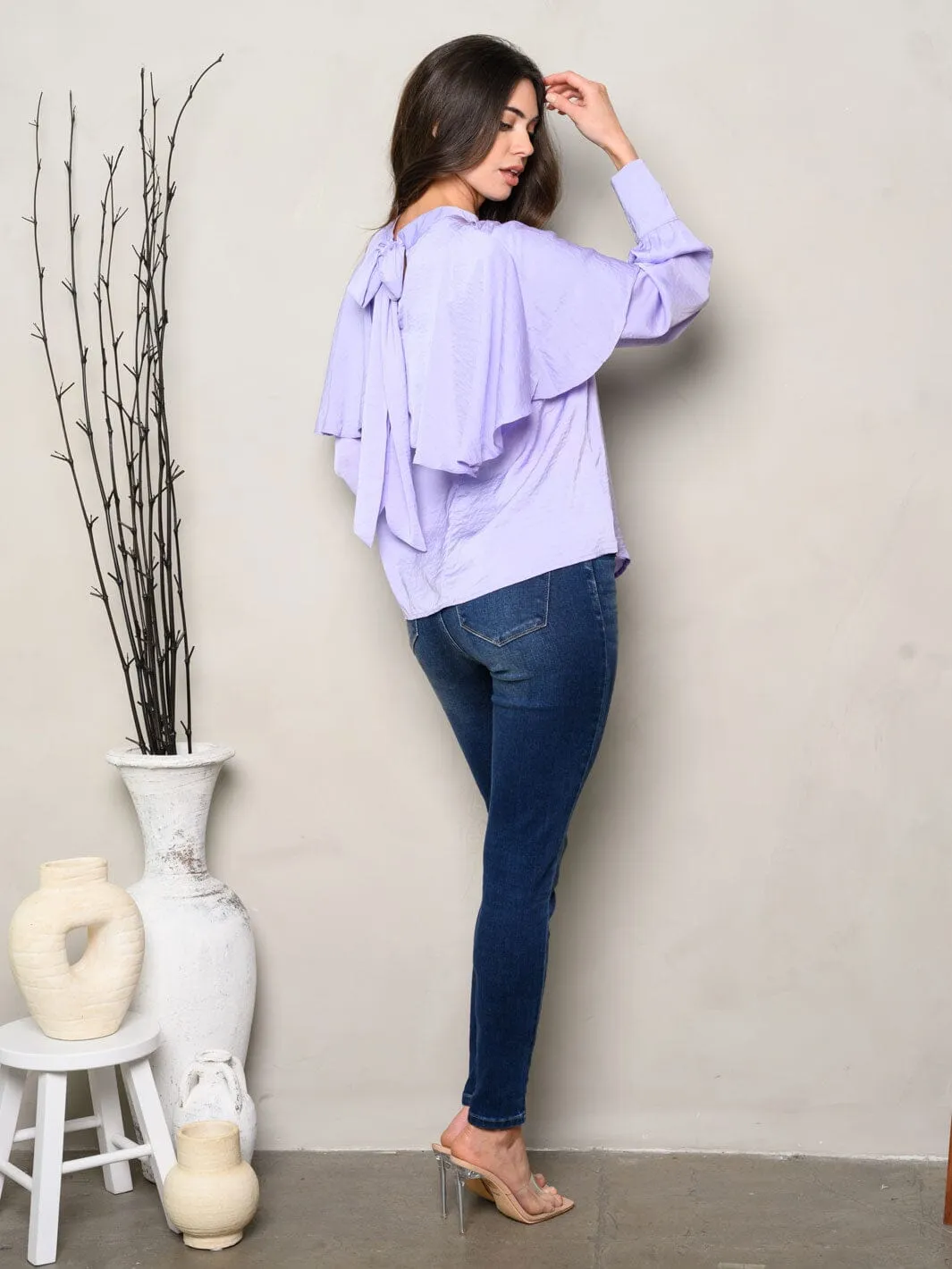 WOMEN'S LONG SLEEVE RUFFLE BLOUSE TOP