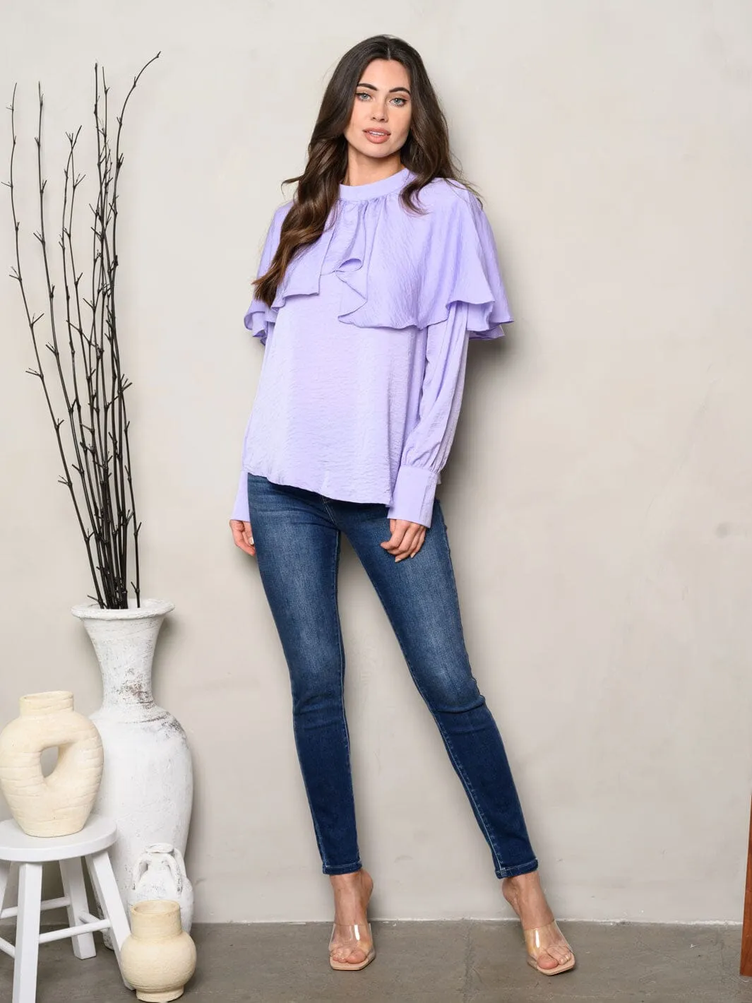 WOMEN'S LONG SLEEVE RUFFLE BLOUSE TOP