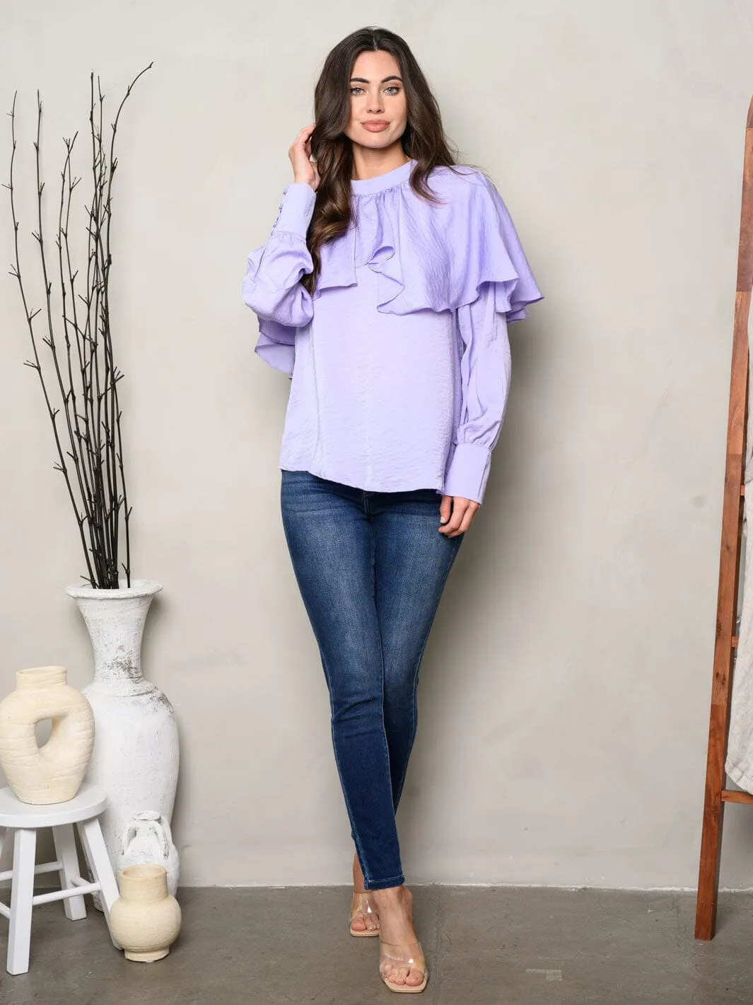 WOMEN'S LONG SLEEVE RUFFLE BLOUSE TOP