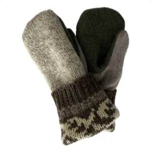 Women's Mittens - Beige & Olive - 1552 M/L