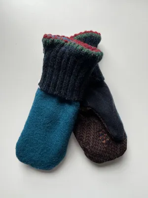 Women's Mittens - Blue, Turquoise & Red Pattern - 1044 M/L