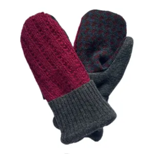 Women's Mittens Petite - Dark Pink & Grey - 559