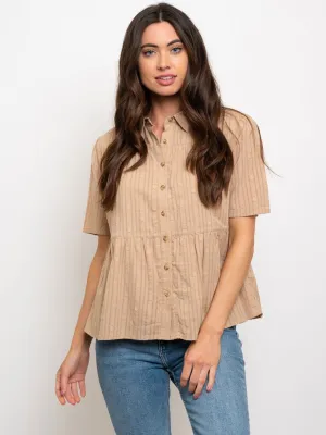 WOMEN'S SHORT SLEEVE BUTTON DOWN COLLAR TOP