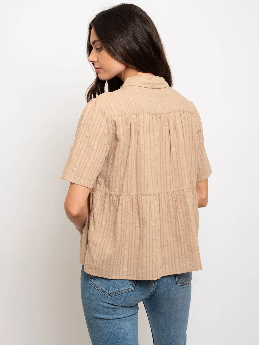 WOMEN'S SHORT SLEEVE BUTTON DOWN COLLAR TOP