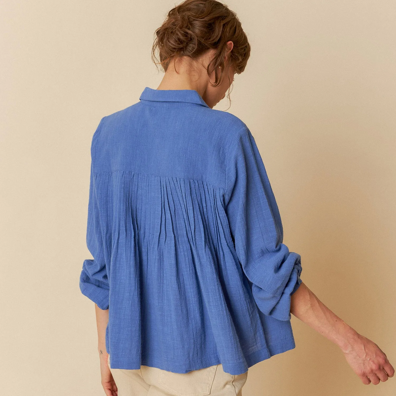 Women's Textured Cotton Leah Blouse - Azul Klein