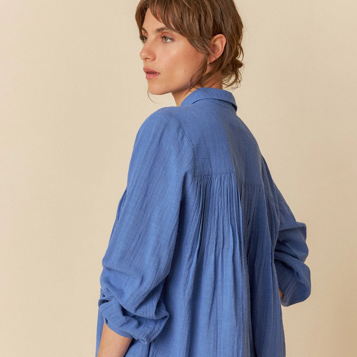 Women's Textured Cotton Leah Blouse - Azul Klein
