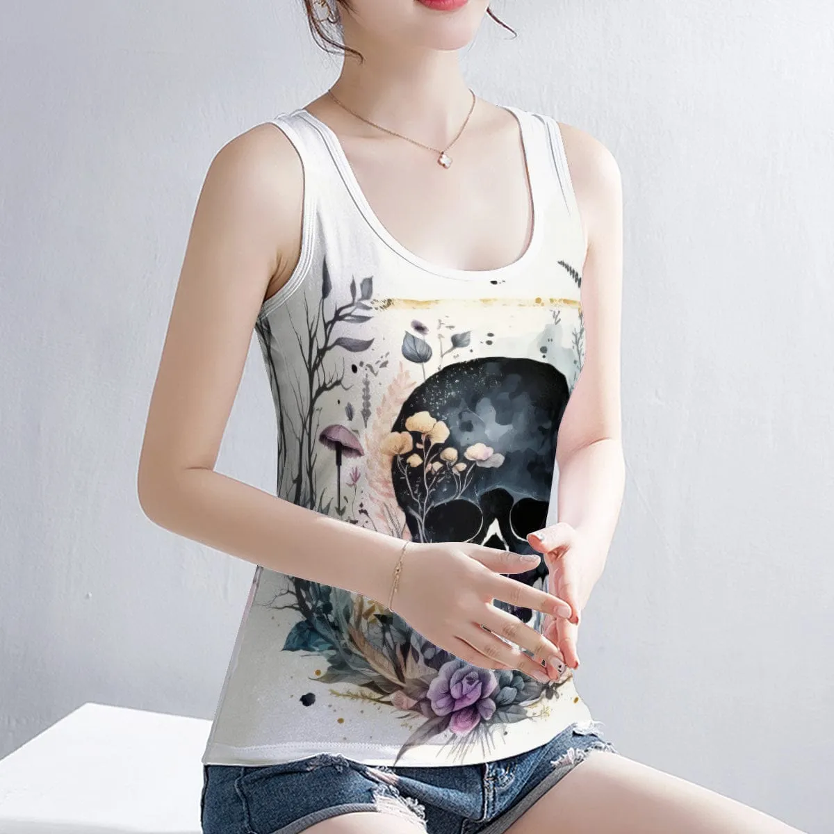 Women's Watercolor Skull Casual Tank Top