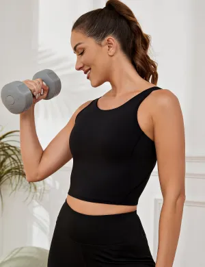 Workout Vests Tops for Women High Neck Longline Sports Bra Tank Built Black