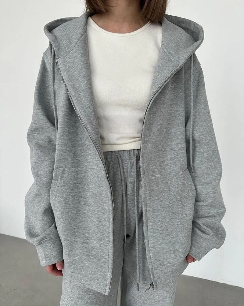 WOTWOY Causal Fleece Hooded Sweatshirts and Pants 2 Piece Sets Womens Outfits Autumn Winter Sweatpants Female Grey Pullovers