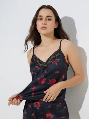 Wunderlove Black Rose Design Camisole