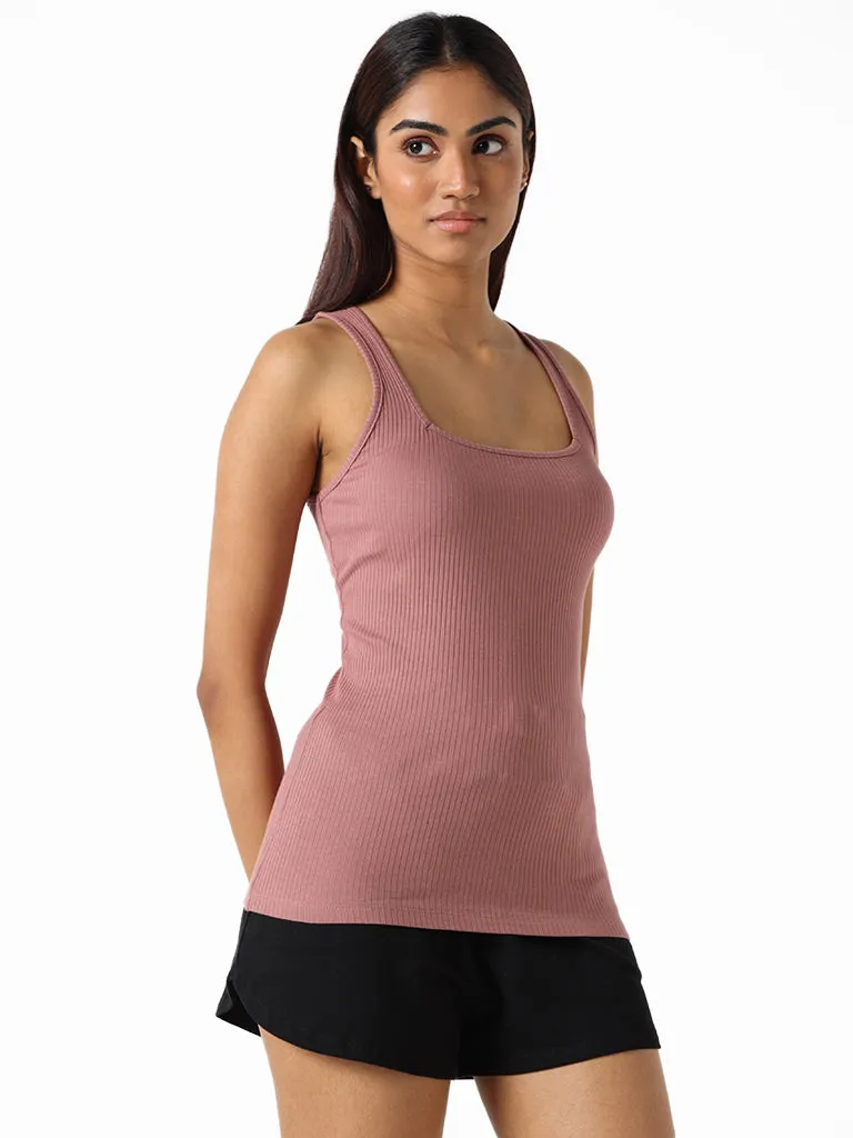 Wunderlove Rose Taupe Cotton-Blend Ribbed Slim-Fit Camisole