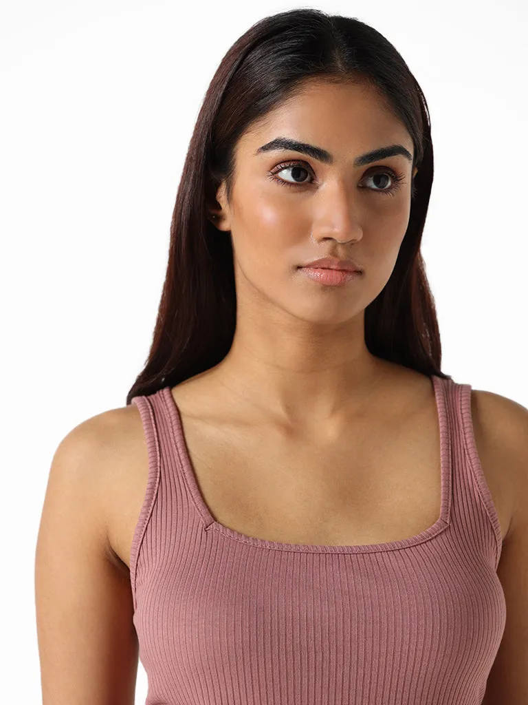 Wunderlove Rose Taupe Cotton-Blend Ribbed Slim-Fit Camisole
