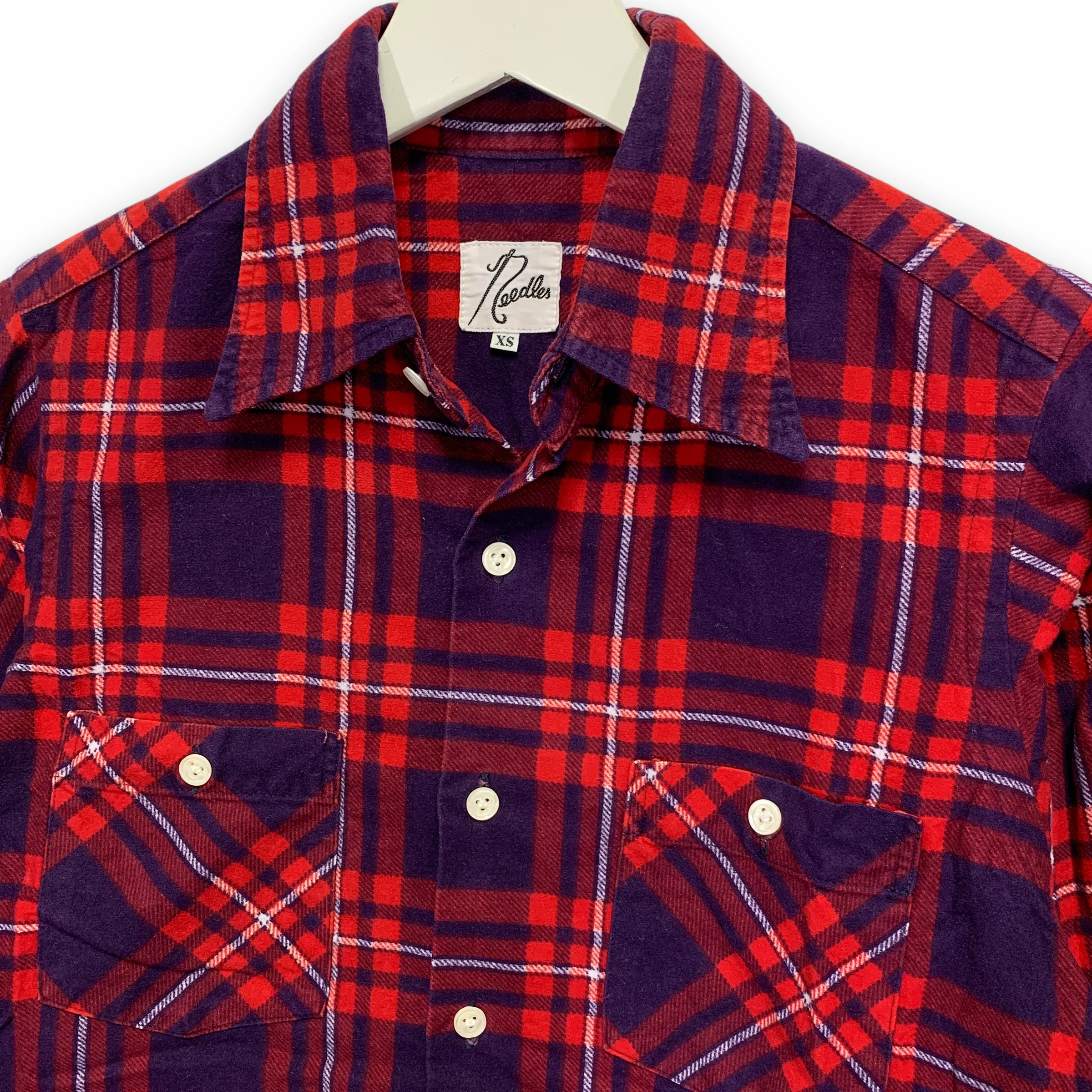 [XS] Needles Unfinished Frayed Bottom Flannel BD Shirt Red